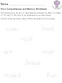 Story comprehension and Memory worksheet