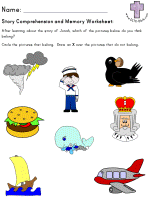 Jonah Story Comprehension and Memory Worksheets