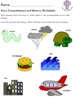 Jonah Story Comprehension and Memory Worksheets