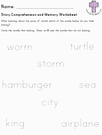 Jonah Story Comprehension and Memory Worksheets