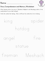 Shadrach Meshach and Abednego Comprehension & Memory worksheet